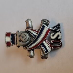 VTG Ballet Pewter Teddy Bear Brooch Lapel Pin Enameled USA Patriotic